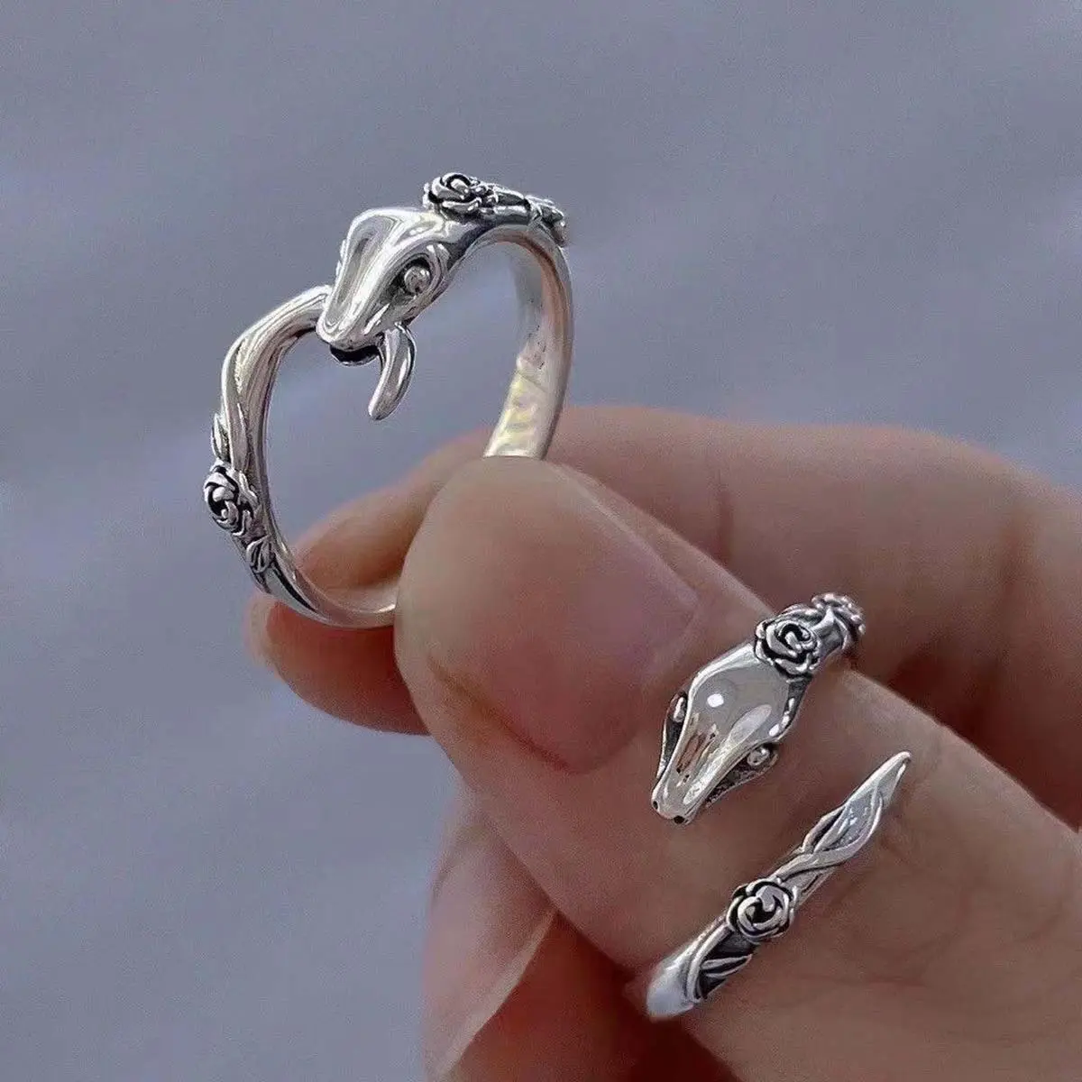 Hip-hop trend simple snake rose ring set personality niche retro daily men's jewelry