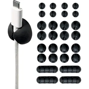 Clips - (Assorted 28-Pack) Black - Cord Clips for Desk and Nightstand  Holder for Desk  Management or Phone Cord Organizer and Bedside Table Cord Organizer