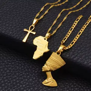 LaBoss 3-Layer African Heritage Necklace Set – Ankh, Nefertiti & Africa Map Pendants (Gold/Silver)