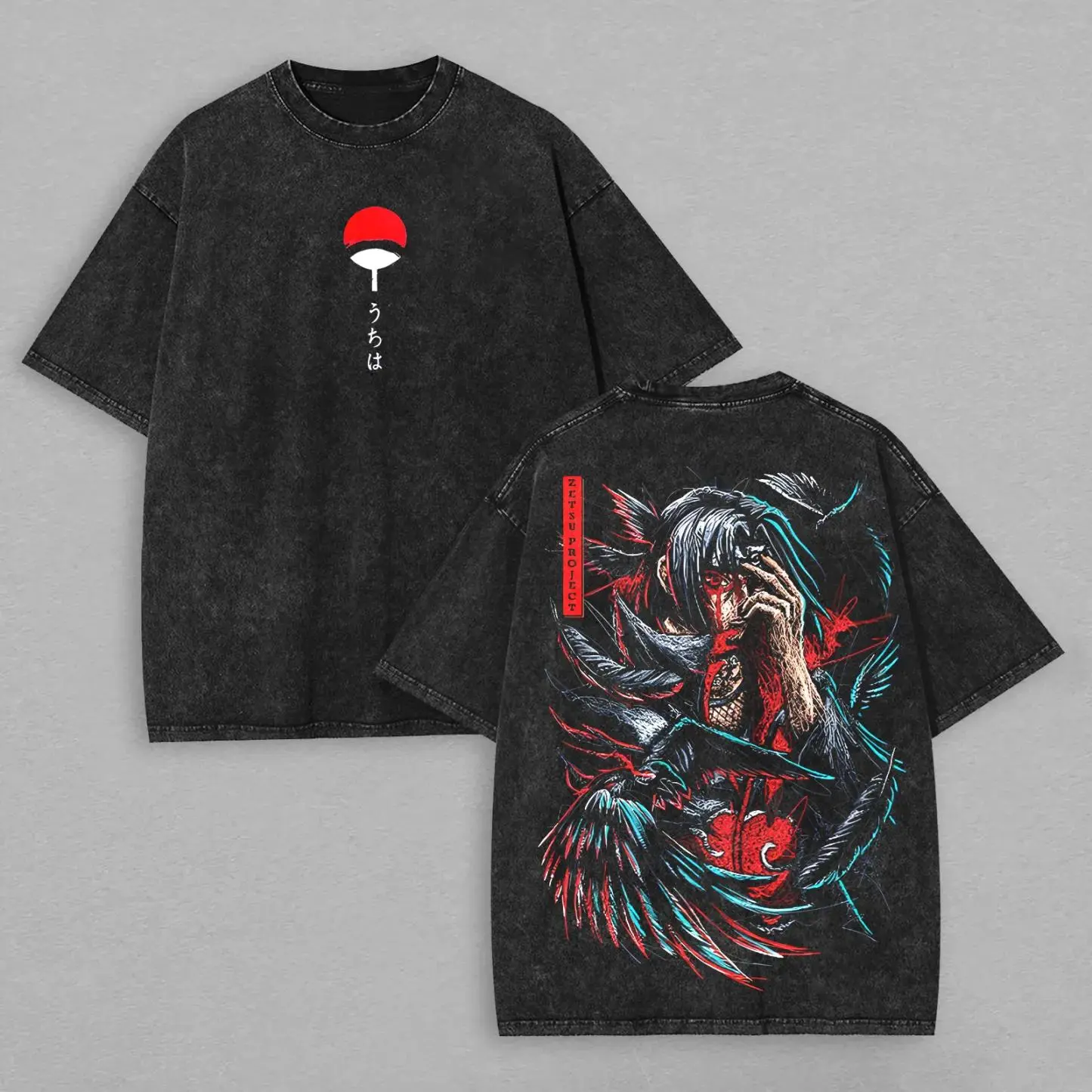 T Shirt  Crow Vintage Acid Wash Streetwear Oversized Retro Anime Graphic Men Tees Cotton Top Clothing fathersdaygift