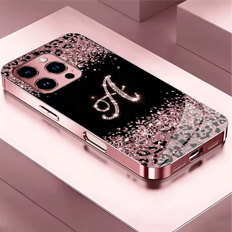 Suitable for [iPhone 14 Pro Max] Women's high-end phone case，electroplated glass phone cases,printed pattern; not a 3D diamond design.—big sale now on; choose from all 26 letters.YM99