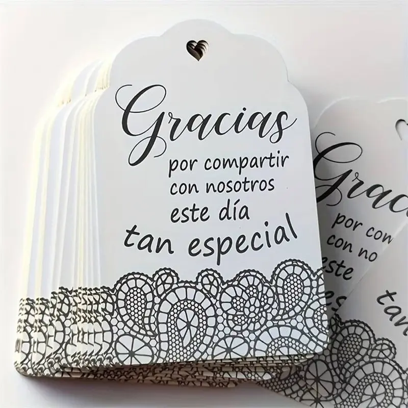 25/50/100pcs Spanish Wedding Thank You Cards, Thanks Card, Formal With Heart Accent, For Wedding Favors, Bridal Showers, Special Events, Compatible With Laser/Inkjet Printers, Bulk Thank You Notes, Event Stationery, Decorative Lace Design