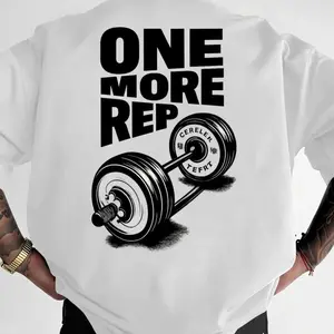 "Men's Motivational 'One More Rep' T-Shirt with Barbell Design - Comfortable Fitness Tee for Gym Sessions, Casual Wear, and Post-Workout Style"