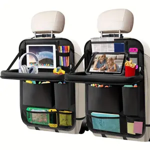 1pc Premium Car Back Seat Organizer - Multipurpose Storage With Pockets, Kick Mats, Tissue Box, Cup Holder, Laptop Table, And Car Eating Tray For Convenient Travel And Parking