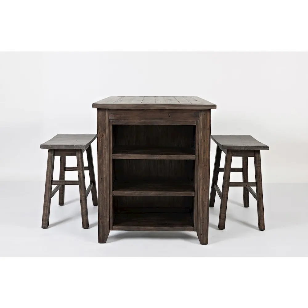 3-Piece Farmhouse Distressed Pine Wood Counter Height Dining Set - Reclaimed Wood with Stress Marks, Casual Indoor Furniture for Meals (Weathered Look)