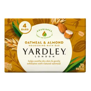 Yardley London Moisturizing Bath Bar, Oatmeal and Almond, 4 OZ Body Care Body Wash Cleansing Pack Scent Coconut