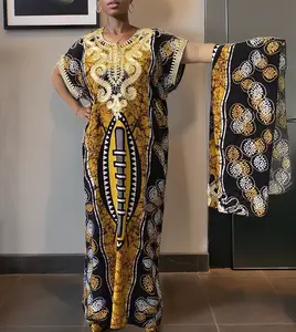 Plus Size Middle Eastern Women's Abaya - Elegant Printed Crew Neck Short Sleeve Dress with Exquisite Embroidery