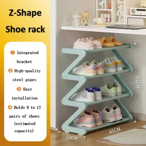 Modern Z-Shape Shoe Rack - 4 Tier, Space-Saving Storage, Durable Material, Easy Assembly, Fits 12 Pairs of Shoes for Small Apartment