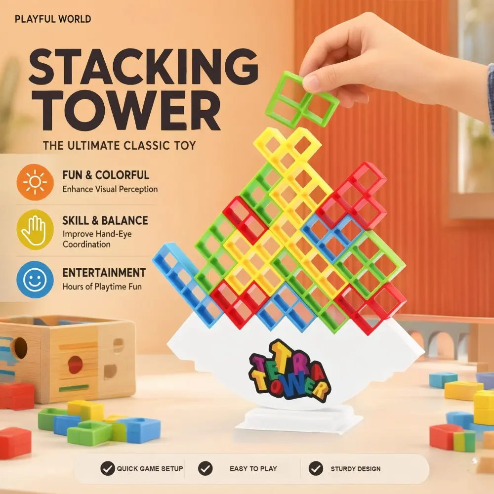 16pcs/32pcs/48pcs Plastic Tetra Tower Balance Stacking Game - Balance Skills Building Blocks Toy, Multiplayer Puzzle, Family Party Tabletop Toy for Kids