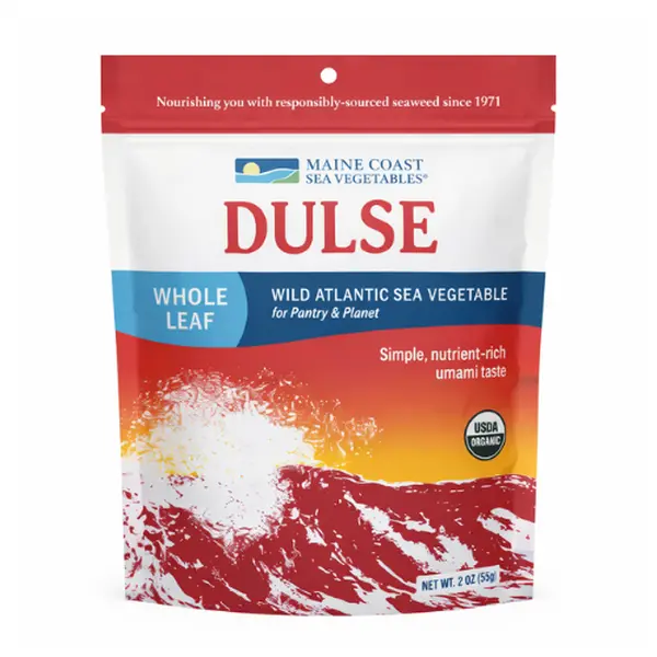 Maine Coast Sea Vegetables Organic Dulse Whole Leaf Bag | Nutritious Food & Seaweed Snacks | Rich in Iodine | North Atlantic Harvest | Great for Salads, Soup, Smoothies | 2 Oz | New Packaging