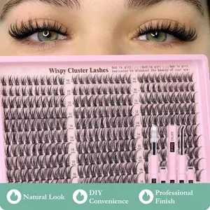 Lash Clusters Kit Lashes Natural DIY Lash Extension Kit 10-16mm Cluster Eyelash Extensions Kit 300pcs C Curl Individual Lashes Cluster Eyelash (No Tweezers) Makeup Cosmetic