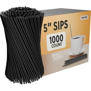 Disposable Plastic Coffee Stirrer Straw - 5 Inch Sip Stir Stick Black 1000 count