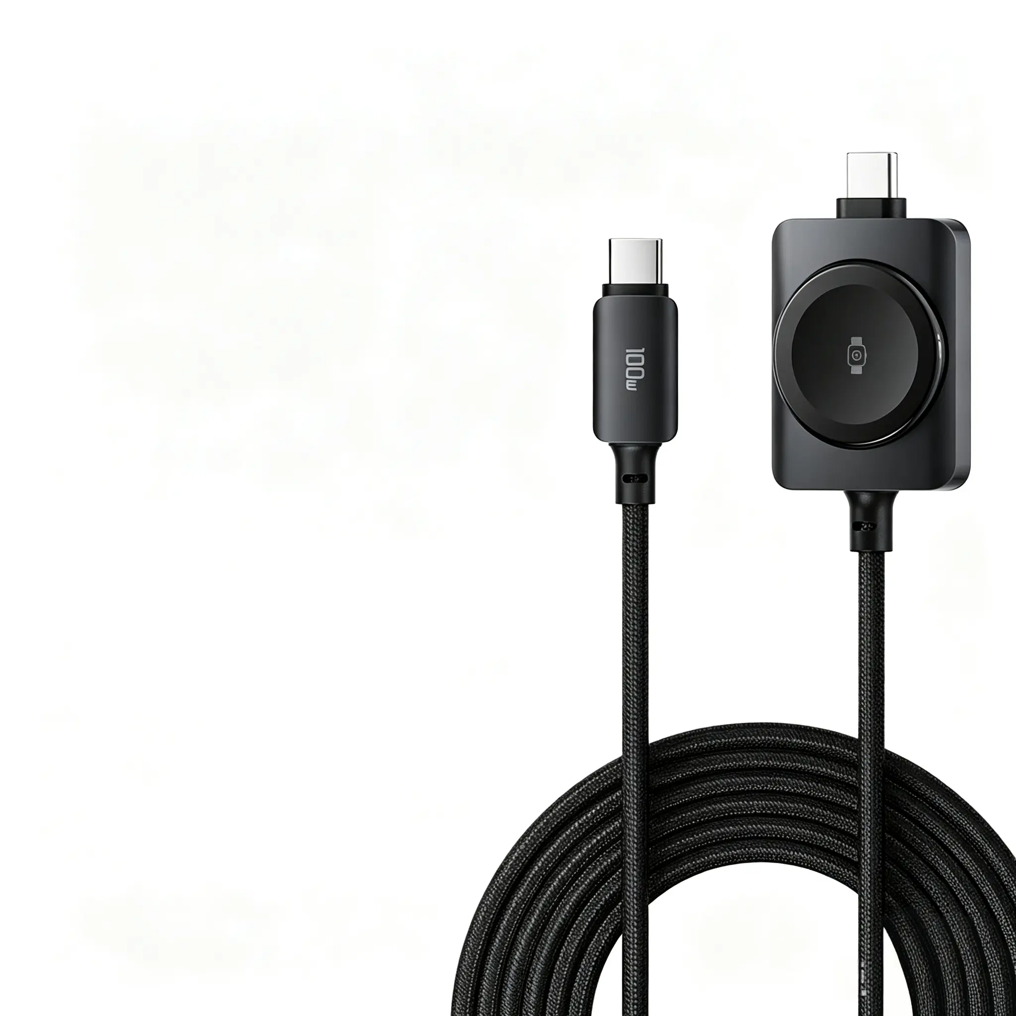 BASEMO 100W 2-in-1 USB-C Fast Charging Cable with Magnetic Wireless Charger for Apple Watch, Dual Charging Cord Compatible with iPhone 15/16/17, iPad, MacBook, All Apple Watch Series
