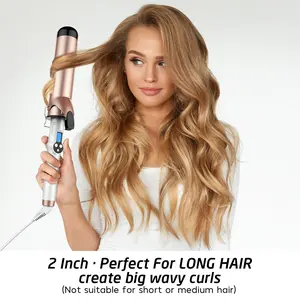 Hoson 2 Inch Curling Iron Large Barrel, Long Barrel Curling Wand Dual Voltage, Ceramic Tourmaline Coating with LCD Display, Glove Include Comfort