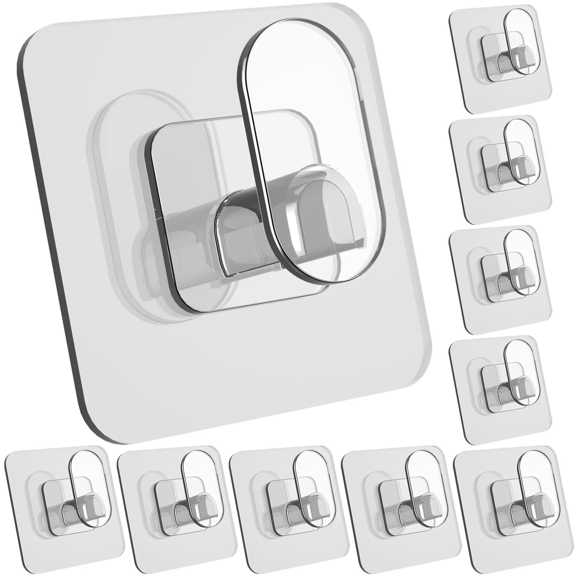 10-Pack Adhesive Stick-On Towel Holders, Drill-Free Wall Hooks for Towels & Robes, Shower Hangers for Bathroom Organization, Compact