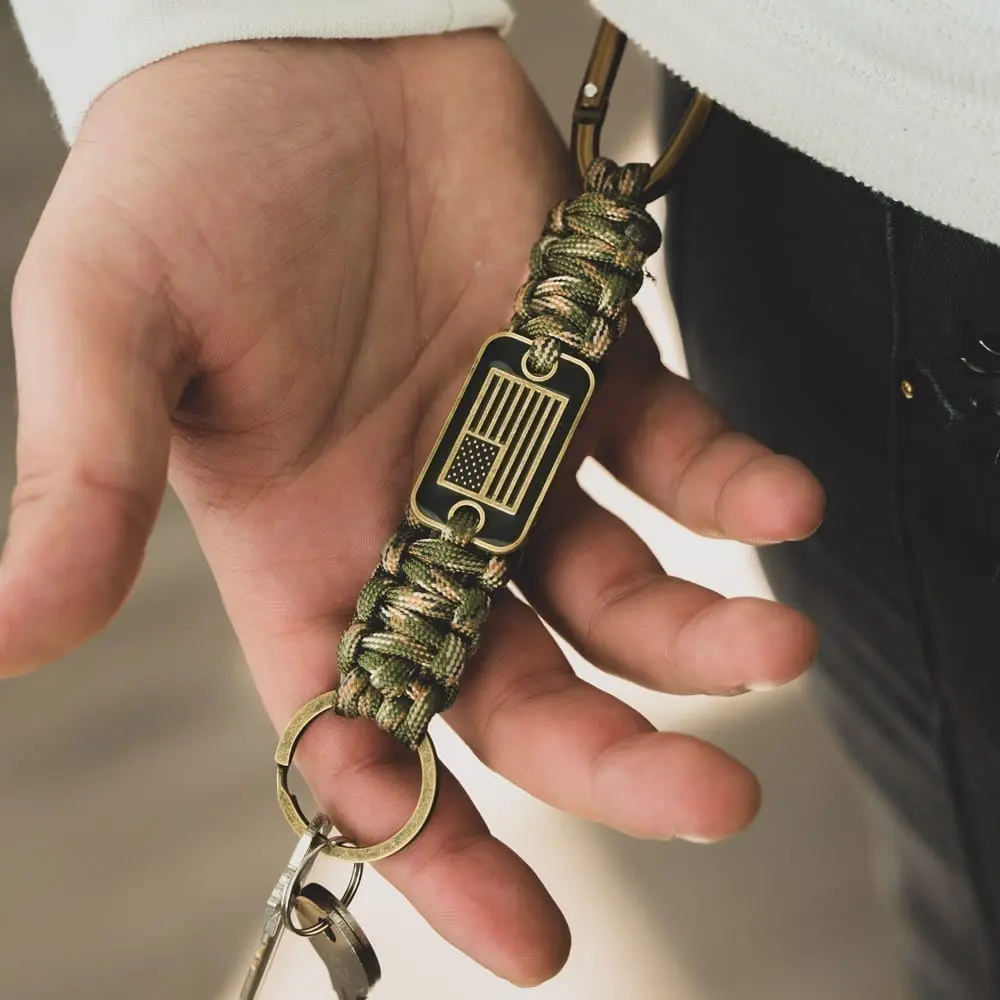 Camo Paracord Bronze Flag Keychain TT - Helps Pair Veterans with a Service Dog or Shelter Dog
