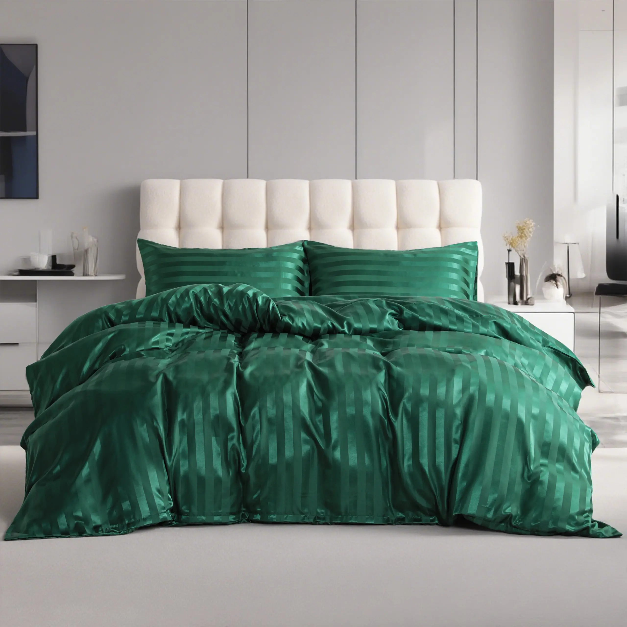 [ Summer Sale Deals ]NTBAY 3-Piece Striped Satin Duvet Cover Set - Silky Soft Bedding Sets with Mirror Reflection Luster, Anti-Frizz Hair Care & Skin-Friendly Luxury Comfy Bed Sets
