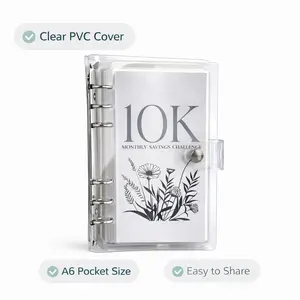 2026 12 Months A6 10k Savings Challenge Binder, Clear PVC Cash Budget Planner, 6 Ring Money Saving Organizer, Reusable Envelope System, Office Stationery Supplies
