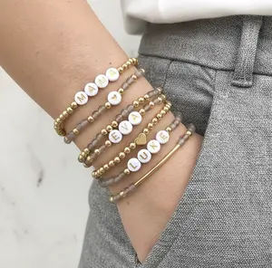 Simply Stated NY Grey Agate Personalized Word Bracelet, Kids Name Bracelet, Stacking Mama Bracelet, Custom Name Beaded Bracelet, Personalized Gift, Stretch Bracelet