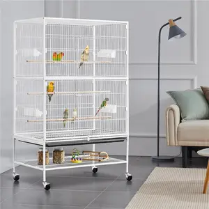 Costoffs 52" Metal Bird Cage on Rolling Stand for Lovebirds, Cockatoos, and Conures with 3 Perches, 4 Food Dishes and Extra Bottom Storage