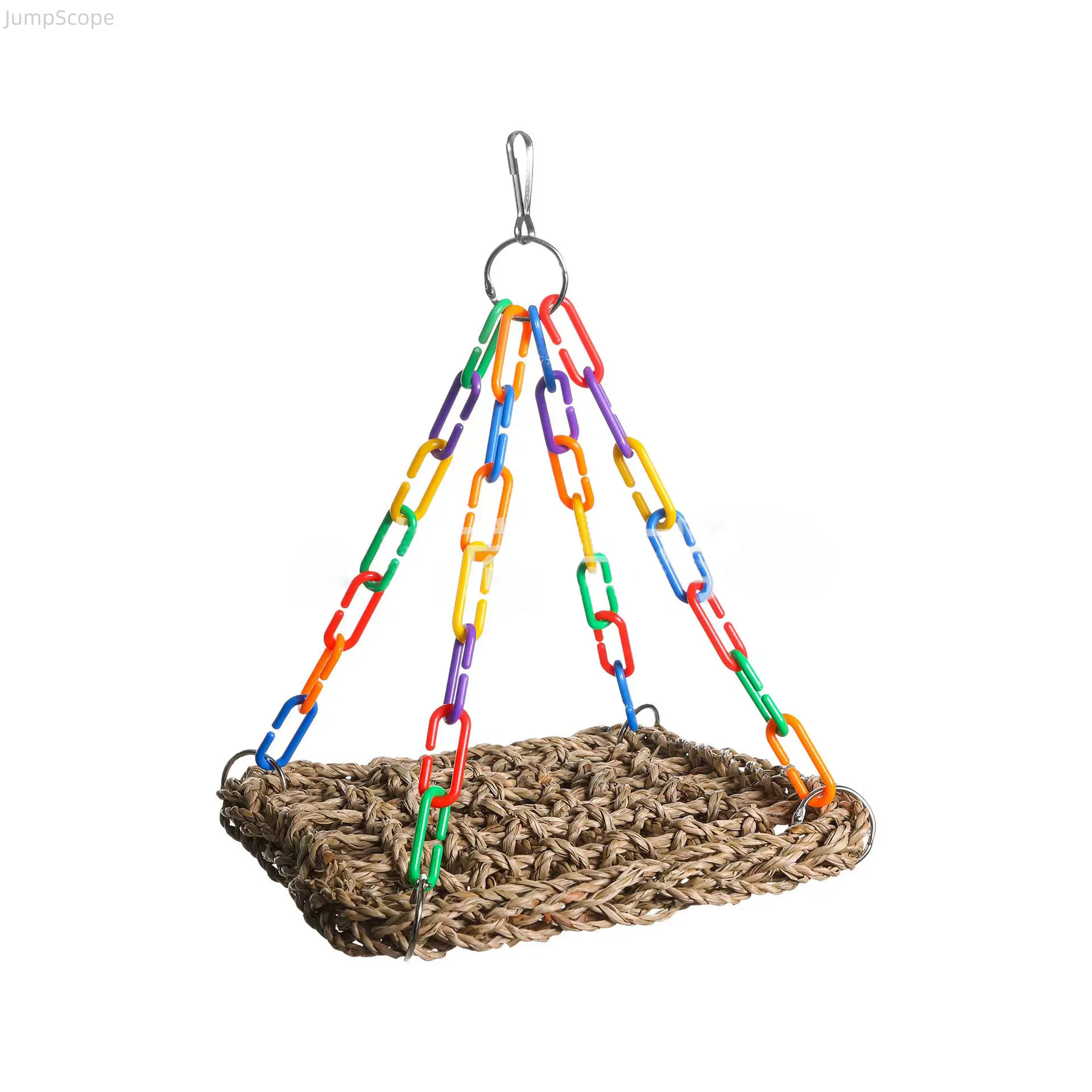 Woven Seagrass Pet Hammock for Parrots & Reptiles, Hanging Swing Bed with Vibrant Chains, Comfortable Secure Resting Platform