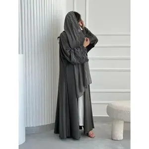 Arabian Dubai Turkish Abaya Exquisite Embroidered Jacket with Two Headscarves