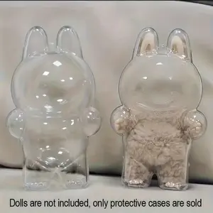 Set of 4 compatible with LABUBU Monster 1 Series Acrylic Display Boxes - Transparent Dust Covers, Suitable for Collectible Figures, Home Decoration Accessories (Figures Not Included), Plastic Storage Boxes