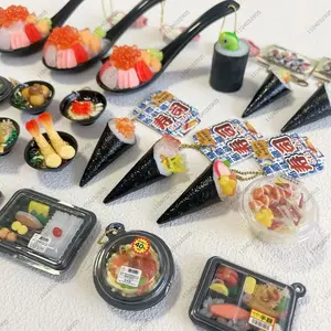 Japanese Sashimi Rice Spoon Gashapon Capsule Toy Miniature Box Food Bag Charm Keychain Simulation Seafood Pendant Decor Gifts