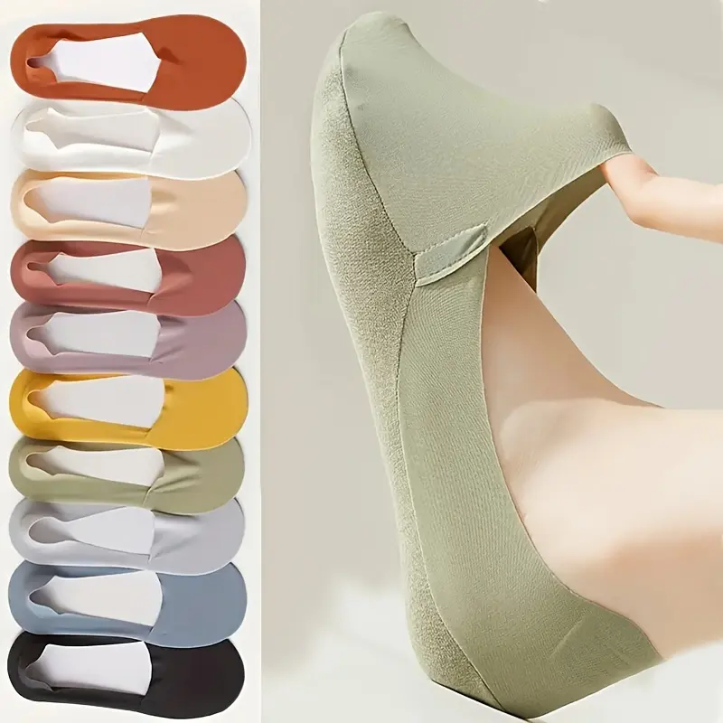 10 Pairs of Women's Invisible Socks - Comfortable, Breathable Polyester Short Socks with Sponge Bottom for Enhanced Grip and Stability, Smooth Knitted Fabric, for Casual Wear Women's Pilates Socks with Grips