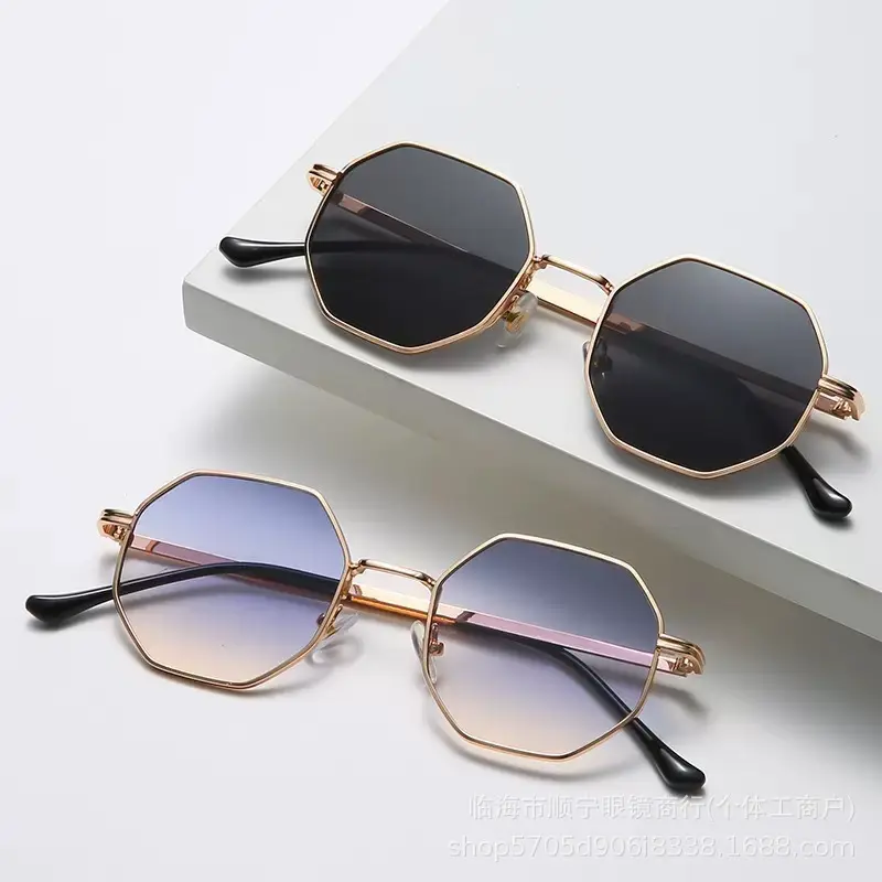 Unisex Vintage Alloy Polygonal Statement Frame Fashion Eyewear - UV Lens Sun Protection 0% Tint Non-Prescription Glasses for Daily Wear, Driving, Statement Frame Glasses, Everyday Use, Full Rim, Modern Trendy Sunglasses, 2 Pc Set, Sun Protective Sunglasse