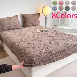 King Queen Size Bed Sheet Set, Soft Velvet Cotton Fabric, Non-Slip Deep Pockets, Includes 1 Fitted Sheet and 2 Pillowcases, Microfiber Bed Sheets