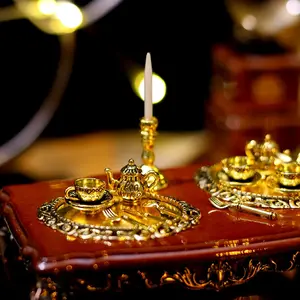 Romantic Vintage-Style Miniature Candlelight Dinner Tableware Set, Includes Tray, Integrated Candlestick, Cutlery, Spoon, Pitcher, Coffee Cup, Tea Cup Set Home