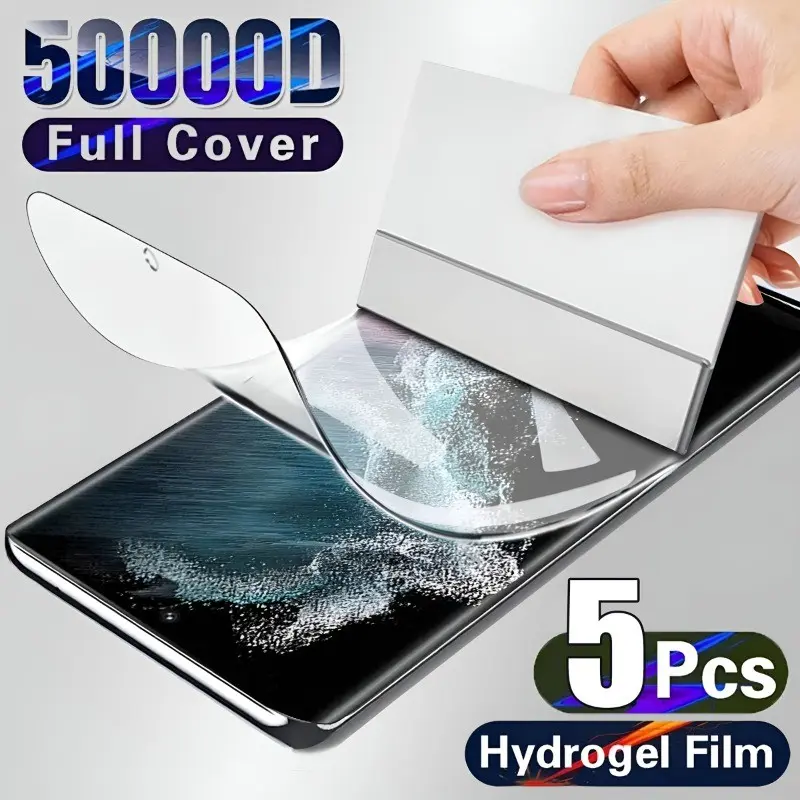 5 Packs HD Hydrogel Film For Samsung Galaxy S26 Ultra/S25 Edge/S26/S25/S24/S23/S22/S21/S20/S10/Plus/Ultra/FE/Note 10/Note 10+/Note 20,Cellphone,Soft Screen Protector Film,Anti-scratch,Anti-fingerprint,Fingerprint Unlocking,Bubble-Free Installation