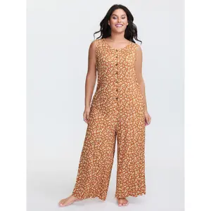 Women's Leopard Print Spandex Fit Lounge Jumpsuit - Sleeveless, Button-Front, With Pocket, 2026 Summer Pick for Mom 2026 Summer Vibes Swimweek