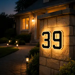Solar Lighted 9 Inch House Numbers for Outside, Waterproof LED Address Numbers Signs , 5 Inch House Numbers Light,Modern Farmhouse Illuminated Sign Decor illuminate exterior modern house number diy personalisation Signage Personalized Plaque door