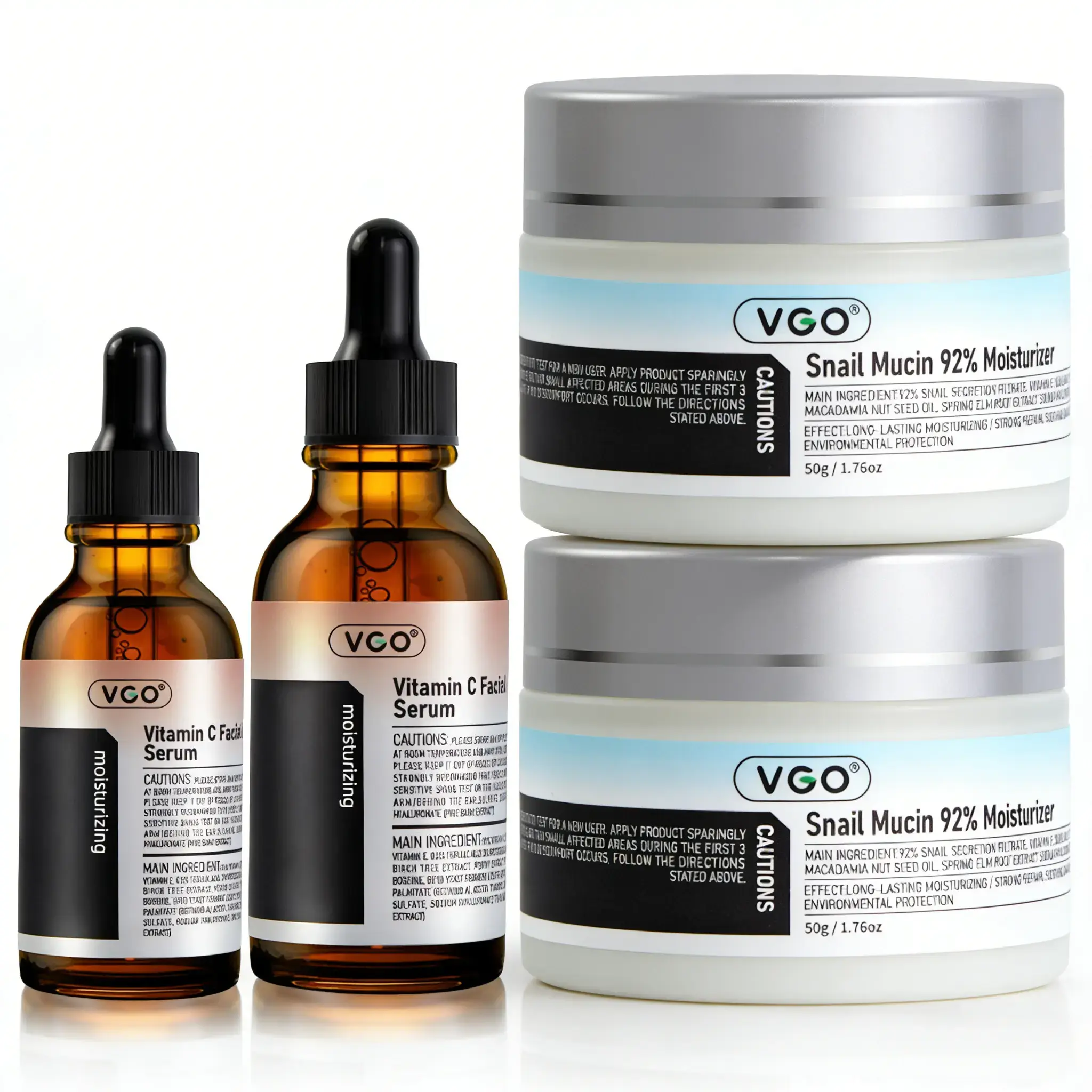 VGO Vitamin C & 92% Snail Mucin Face Serum - Radiant, Moisture-Boosting Skin Repair Single Item for All Skin Types, 30ml/60ml Gentle Hydrating Skincare (50g Gel Cream Option)