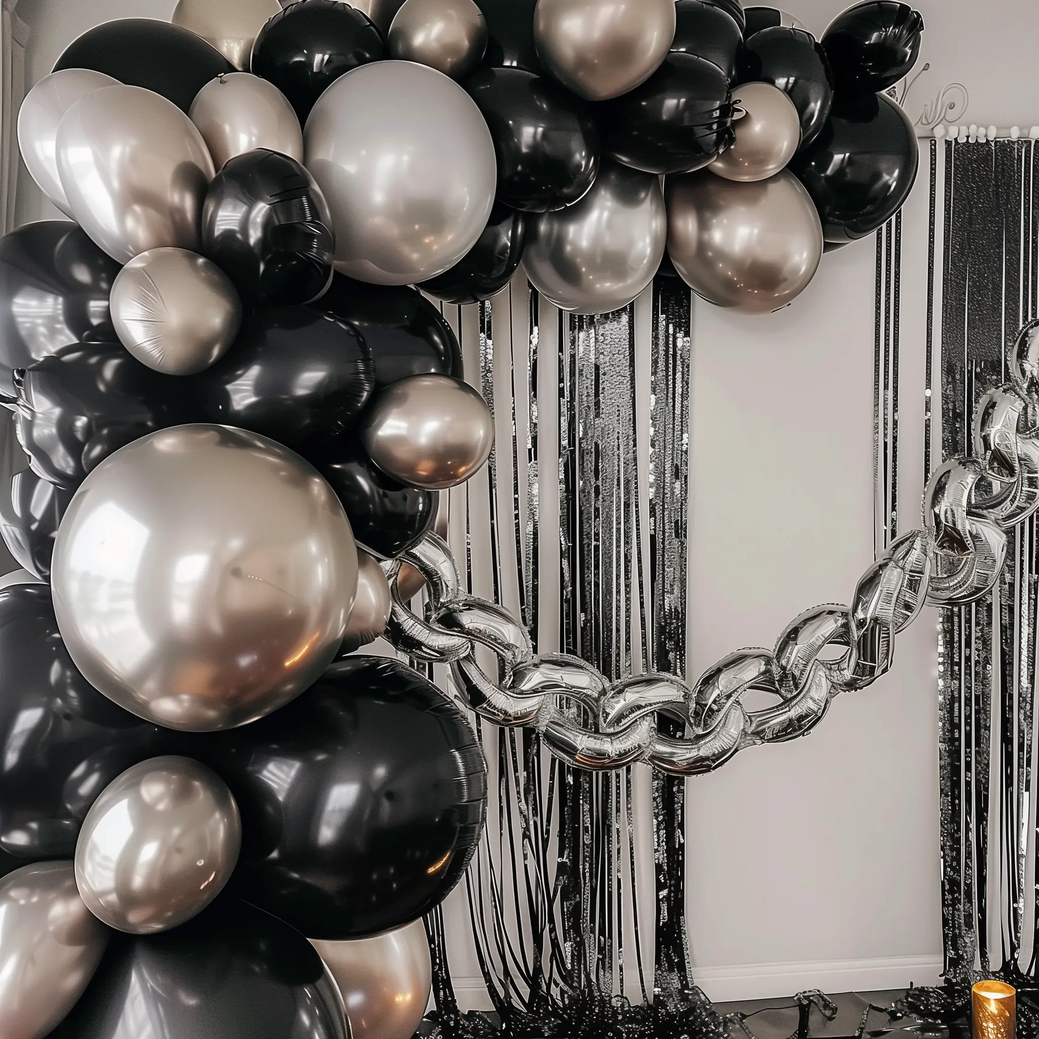 30-Pack Silver Chain Link Foil Balloons - 8x12in Durable Connectable Up to 16ft for Balloon Decor, Event Decoration, Baby Shower, Wedding