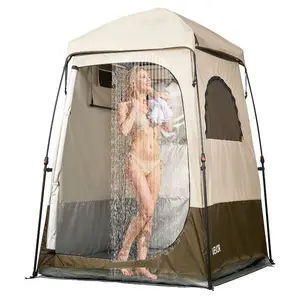 Foldable Privacy Camping Shower Folding Tent - 1-Room Lightweight Portable Tent, 210D Oxford Fabric with Silver Coating, Crossbar, Rope Ties, Ground Stakes, Carry Bag, for Camping, Beach