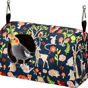 ShuRung Parrot & Bird Nest Bed - Winter Warm House with Soft Polyester Fabric, Cozy Hideout with Hanging Cutouts & Entrance Tunnel for Cockatiels,