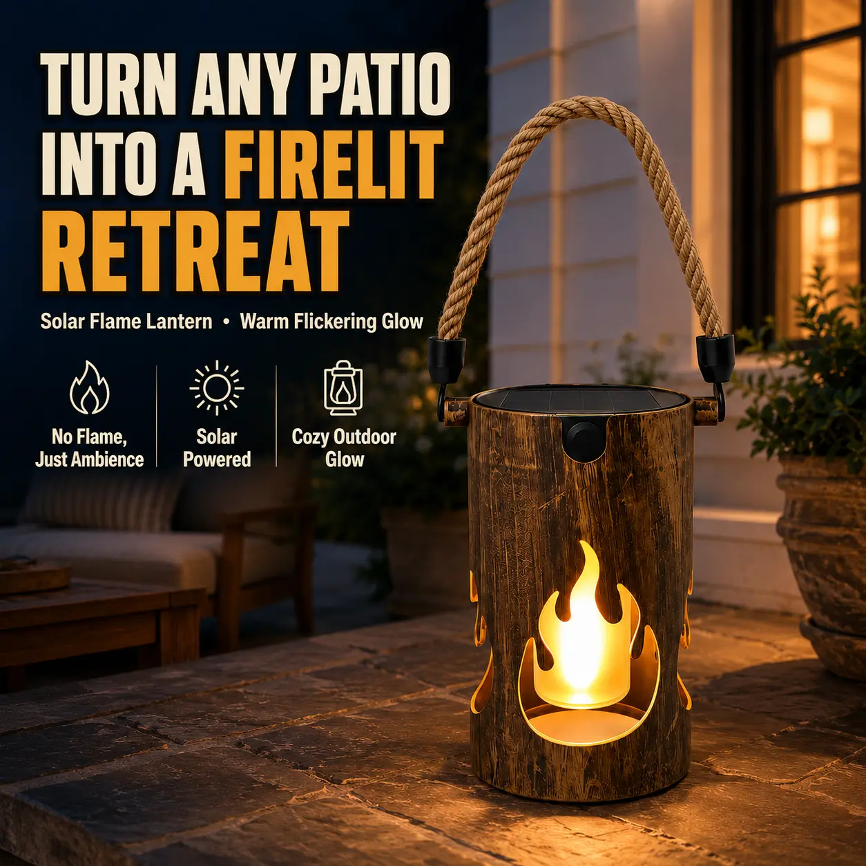 Solar Lanterns Outdoor - Solar-Powered Hanging Waterproof Lights with Dancing Flame Effect, Decorative for Front Porch, Patio, Garden