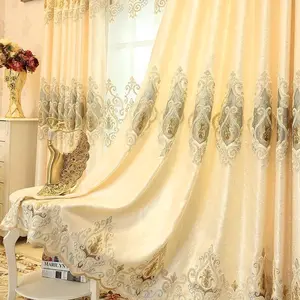 MYRU 1 Pair European Style Living Room Curtains Room Darkening Gold Luxury Curtains (Cloth, 2 x 52 inches by 84 inches)