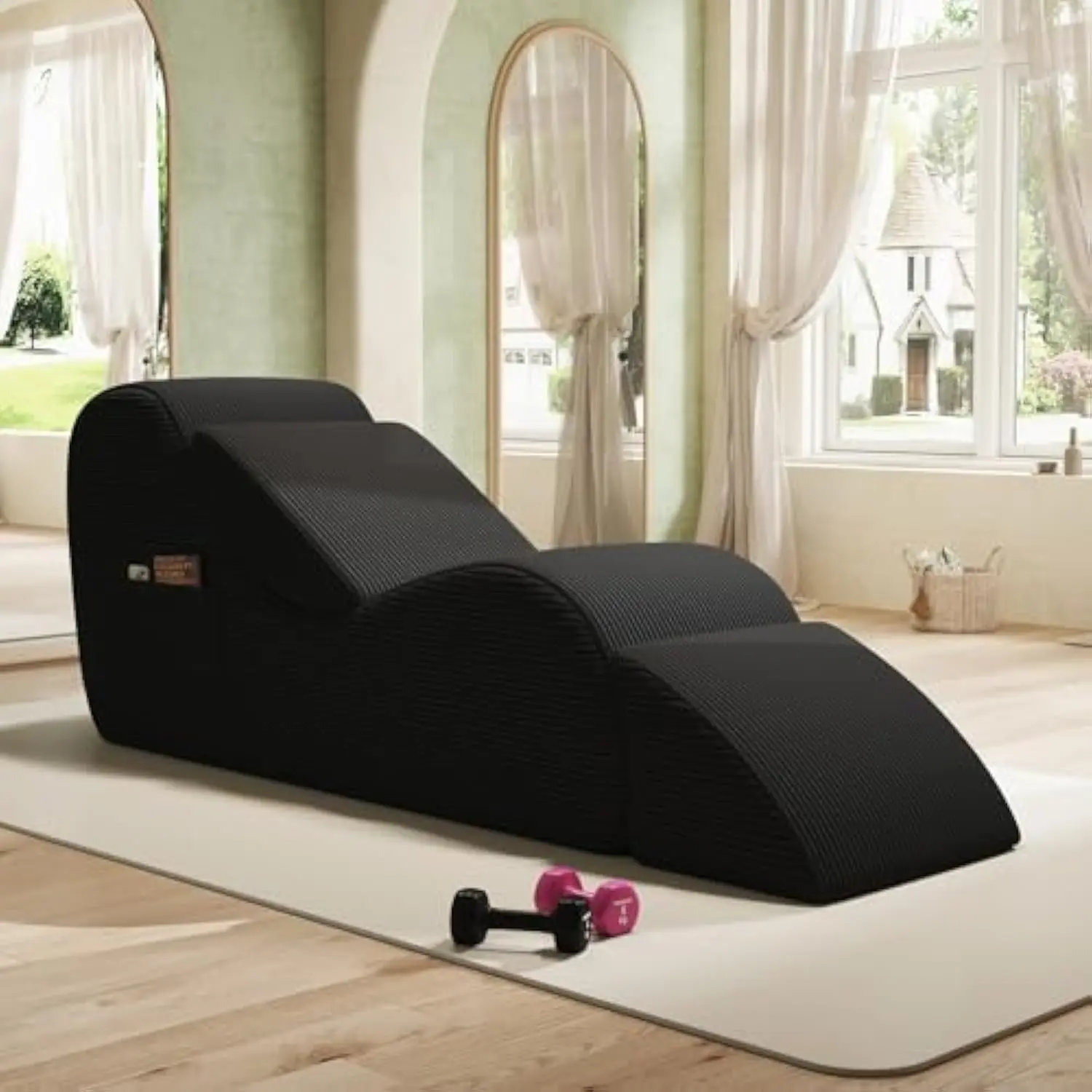 Yoga Lounge Chair with Ottoman, Ergonomic Floor Chaise for Adults, Soft Foam Relaxation Chair with Lumbar Pillow & Side Pocket, Washable Cover for Bedroom Living Room, Summer Deal