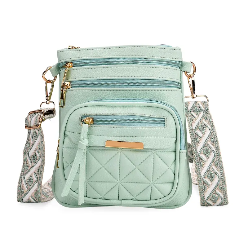 Shop LC Mint Green Multiple Pockets Faux Leather Crossbody Bag with Shoulder Strap
