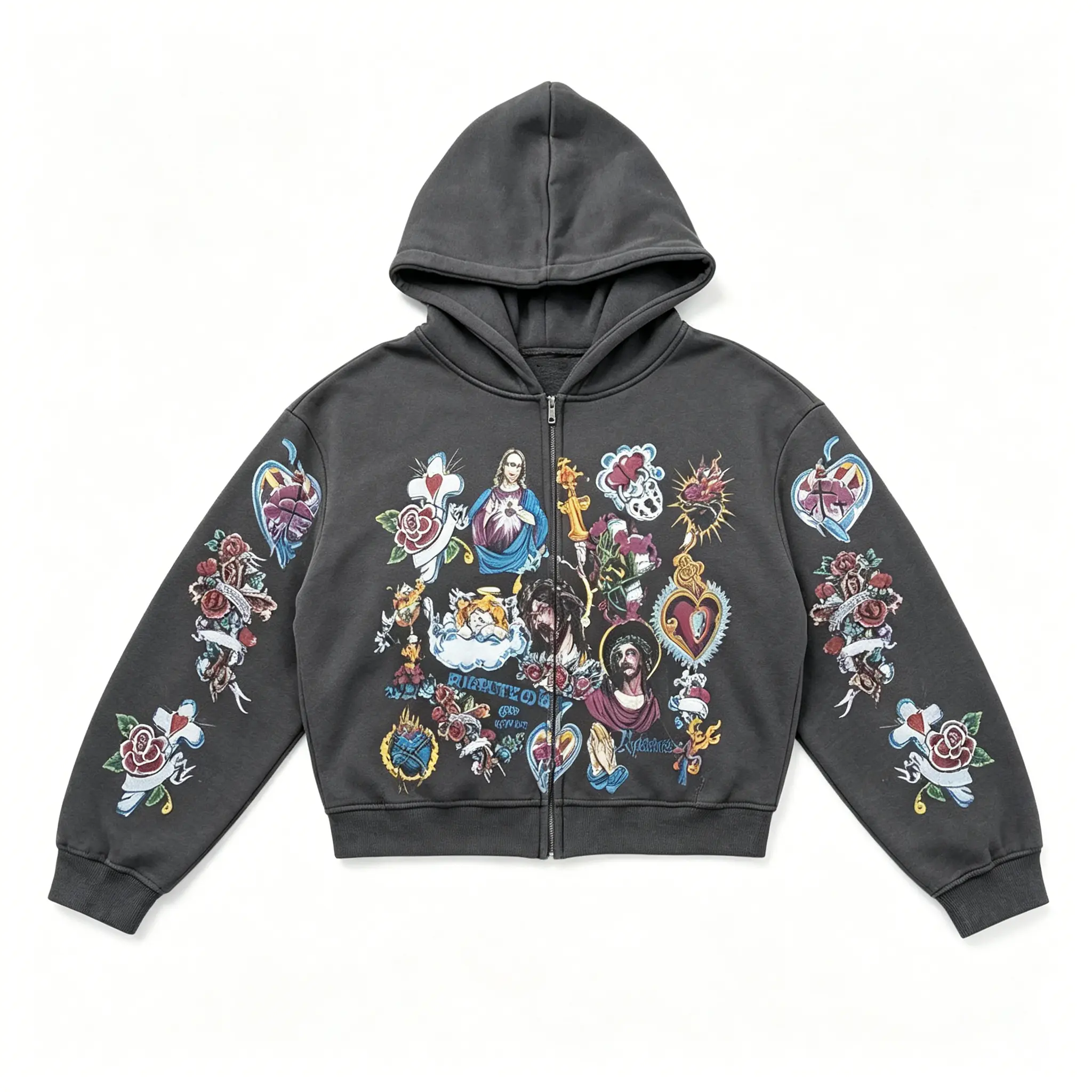We Are-Righteou-Risen King Black Cropped Zip-Up Hoodie Vintage Clothes Y2k Zip Up Hoodie Streetwear Men Women Graphic Oversized Rapper Hooded Sweatshirts Unisex Acid Wash