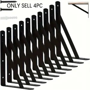 Iron Shelf Brackets 4-Pack, Support Brackets for Wall Mounted Shelves, Bookshelf Holders for Home Hanging Storage & Display
