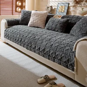 Artificial Fur Sofa Cushion, 1 Count Non-Slip Cushion, Soft Thick Plush Material, Winter Warmth, Pet Friendly, Anti slip protection, Perfect Living Room & Bedroom Decor, Quilted Sofa Cover