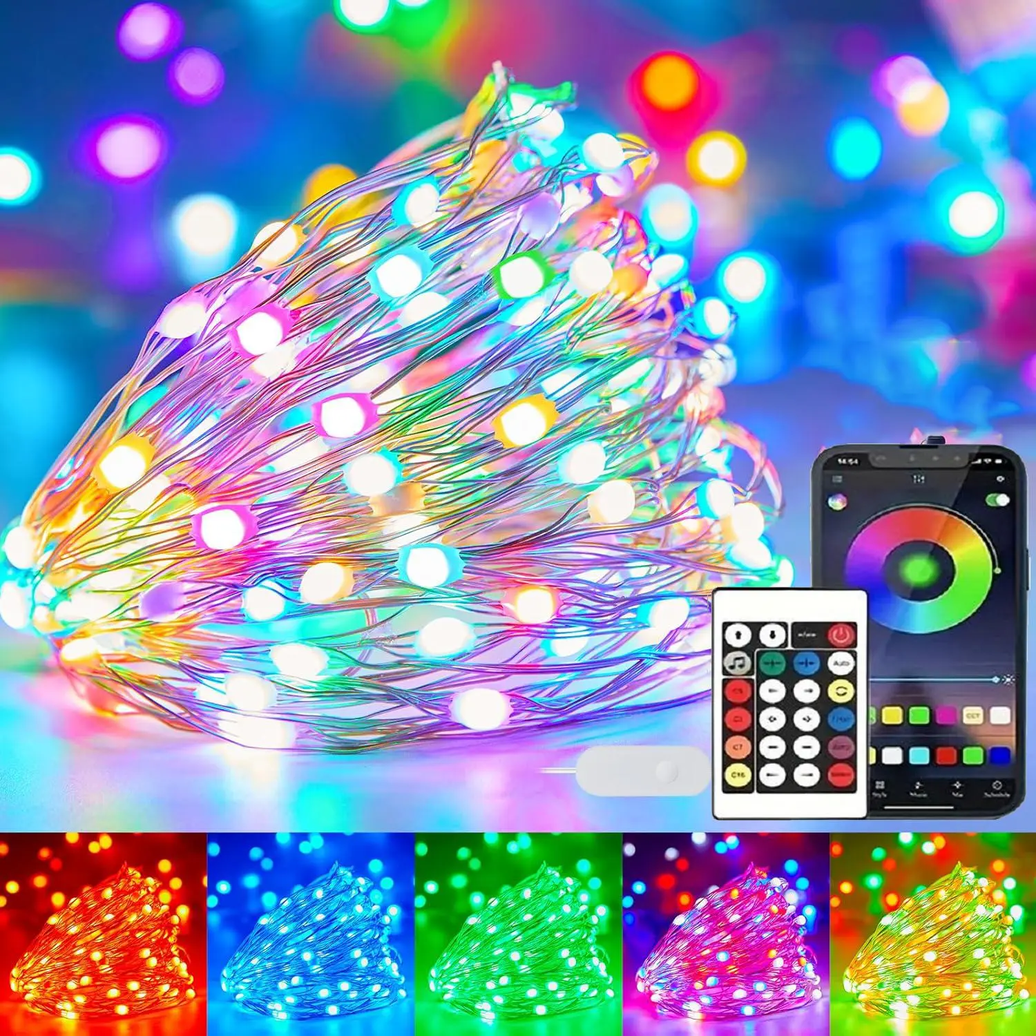 LED Smart Fairy String Lights, Infrared Remote Control & App Control, 16M Colors, Customizable Dynamic Twinkle, Brightness Adjustment, PVC Coating, IP65 Waterproof, Music Sync, Outdoor Tree Ready for Bedroom, Christmas Party