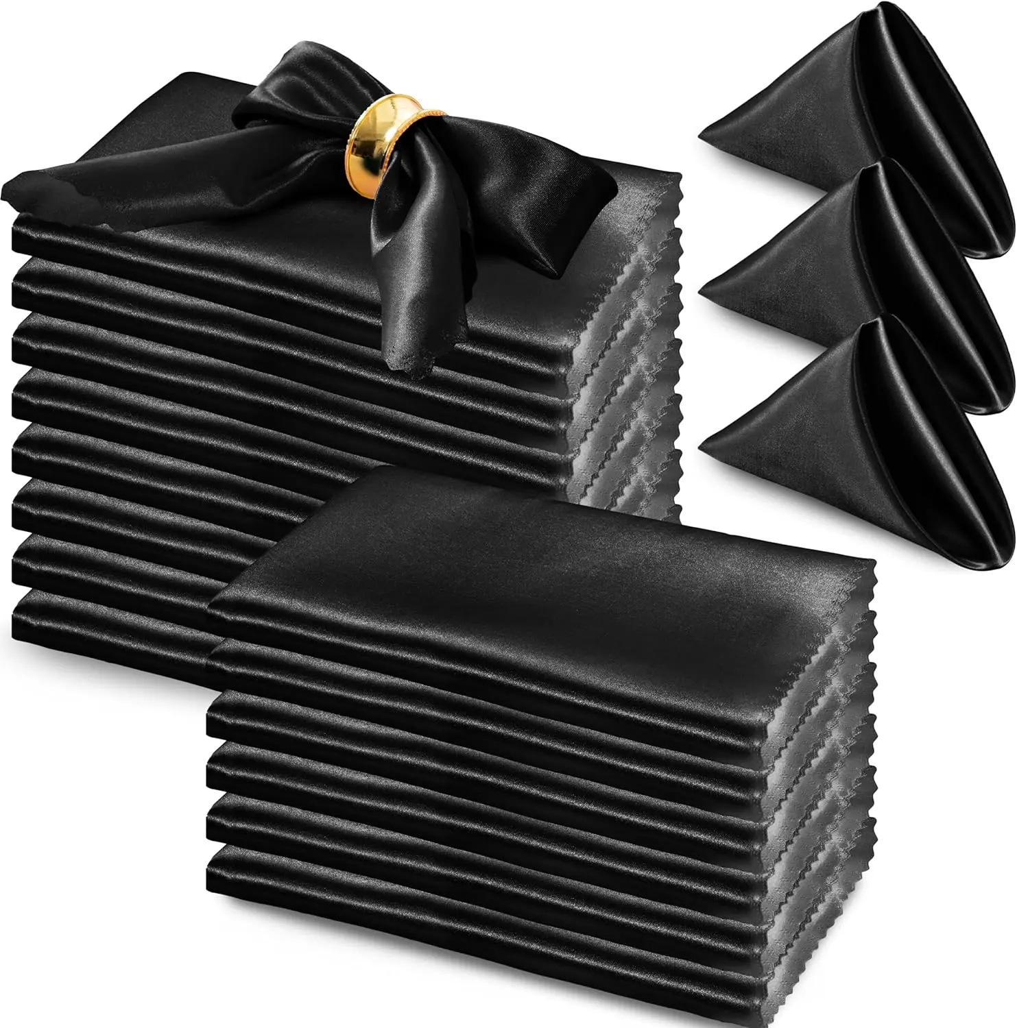 17x17 in Reusable Glossy Black Satin Cloth Napkins, 72-Pack Scalloped-Edge Square, Soft Washable Fabric, Home Decor & Festive Supplies for Weddings, Banquets