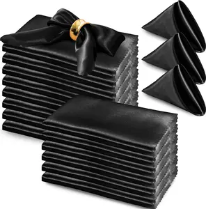 72 Pack Black Satin Napkins 17 x 17 Inch Square Cloth Napkins Soft Fabric with Scalloped Edges Reusable Washable Dinner Table Napkins for Weddings Banquet Parties Decoration