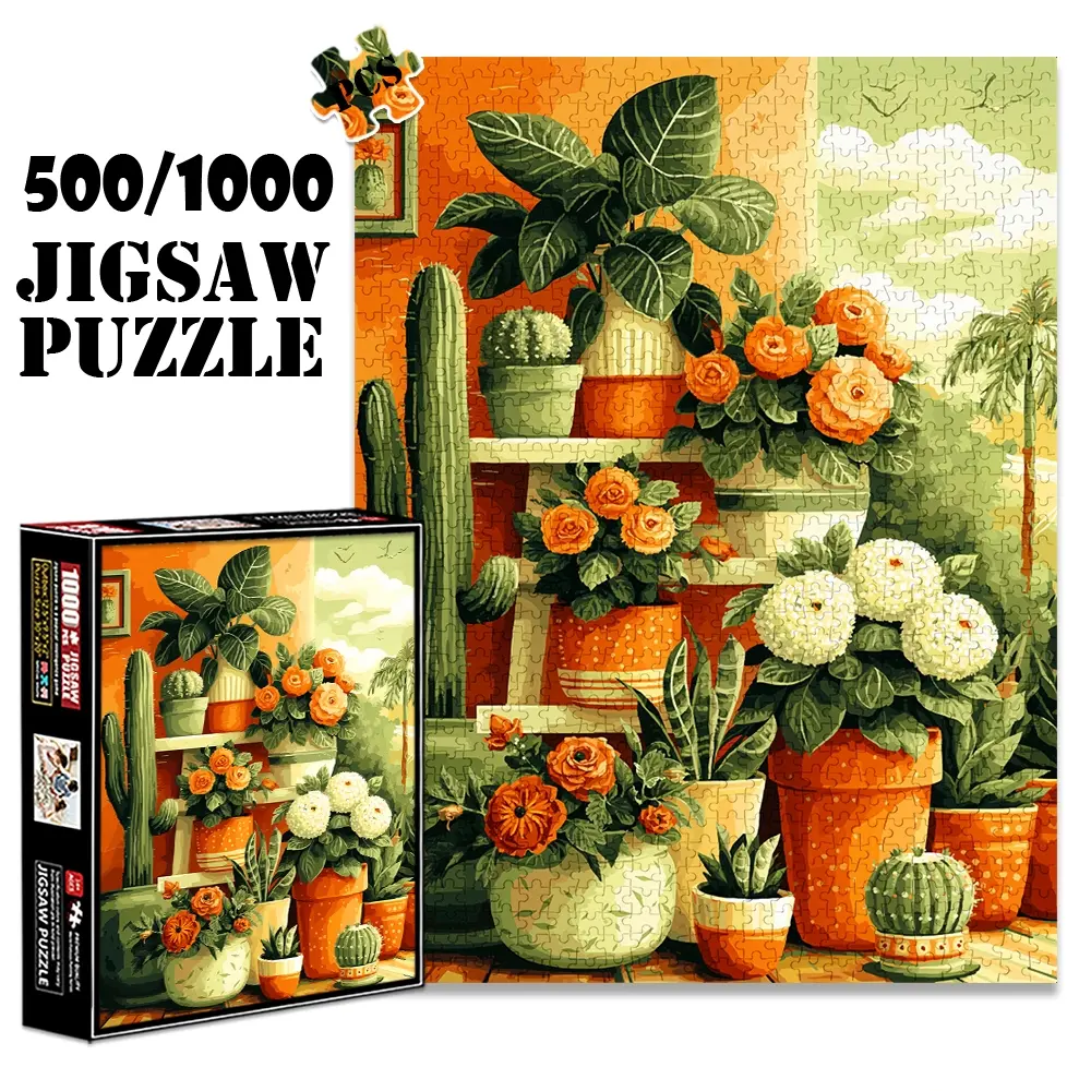 1pc 1000 piece adult puzzle 70x50cm Potted Plants and Flowers Arrangement 500 pieces paper jigsaw puzzle suitable for DIY creative games for adults and families, birthday and holiday stress relief gi